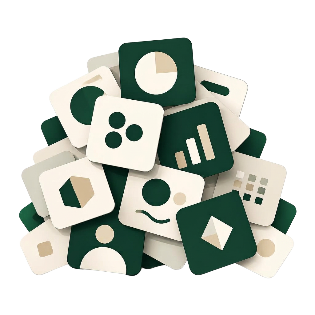 Illustration of a small stack of software subscription tools